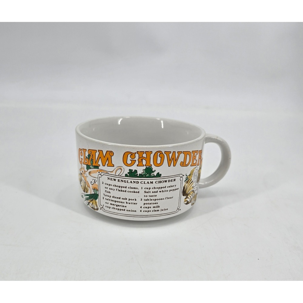Vintage New England Clam Chowder Recipe Soup Mug Oversized Ceramic Cup Coastal